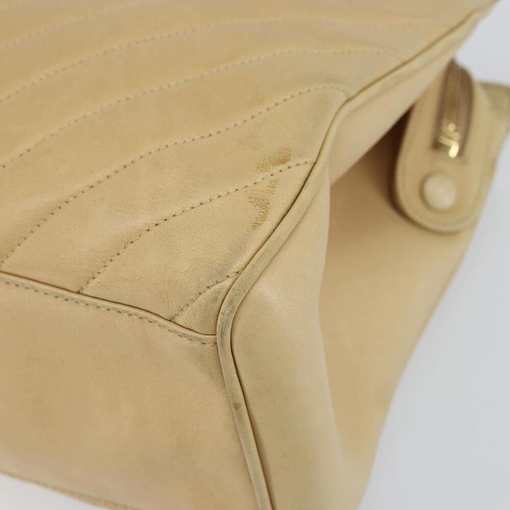 CHANEL V Stitch Hand Bag Leather Beige Gold CC Auth BA9348 - Picture 9 of 16